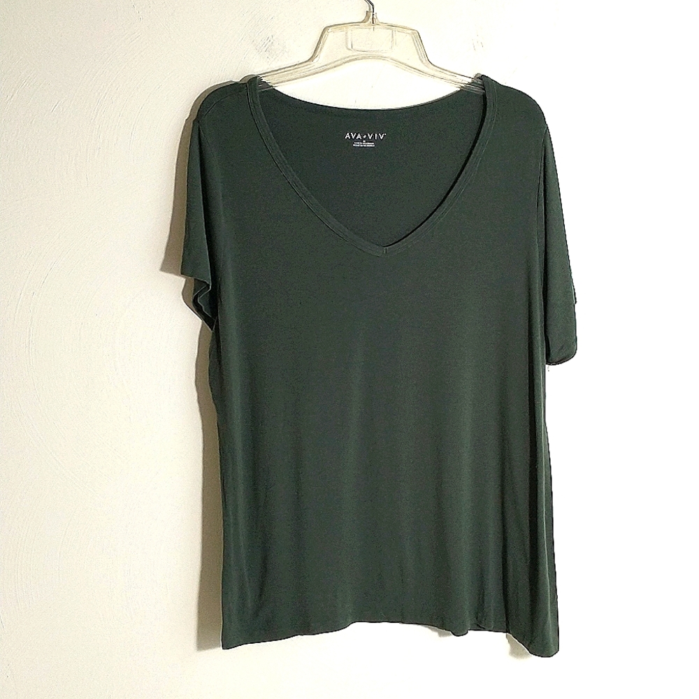 Ava Viv  Army Green short sleeve v-neck pullover base layer  t-shirt sz 2X